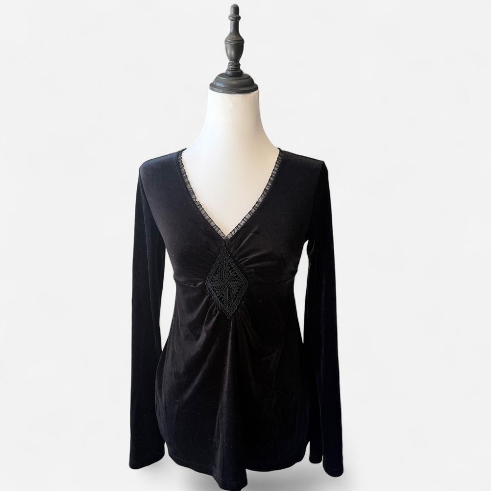 Express Y2K Black Velvet Babydoll Tie Back Top Whimsygoth Fairy Grunge Small